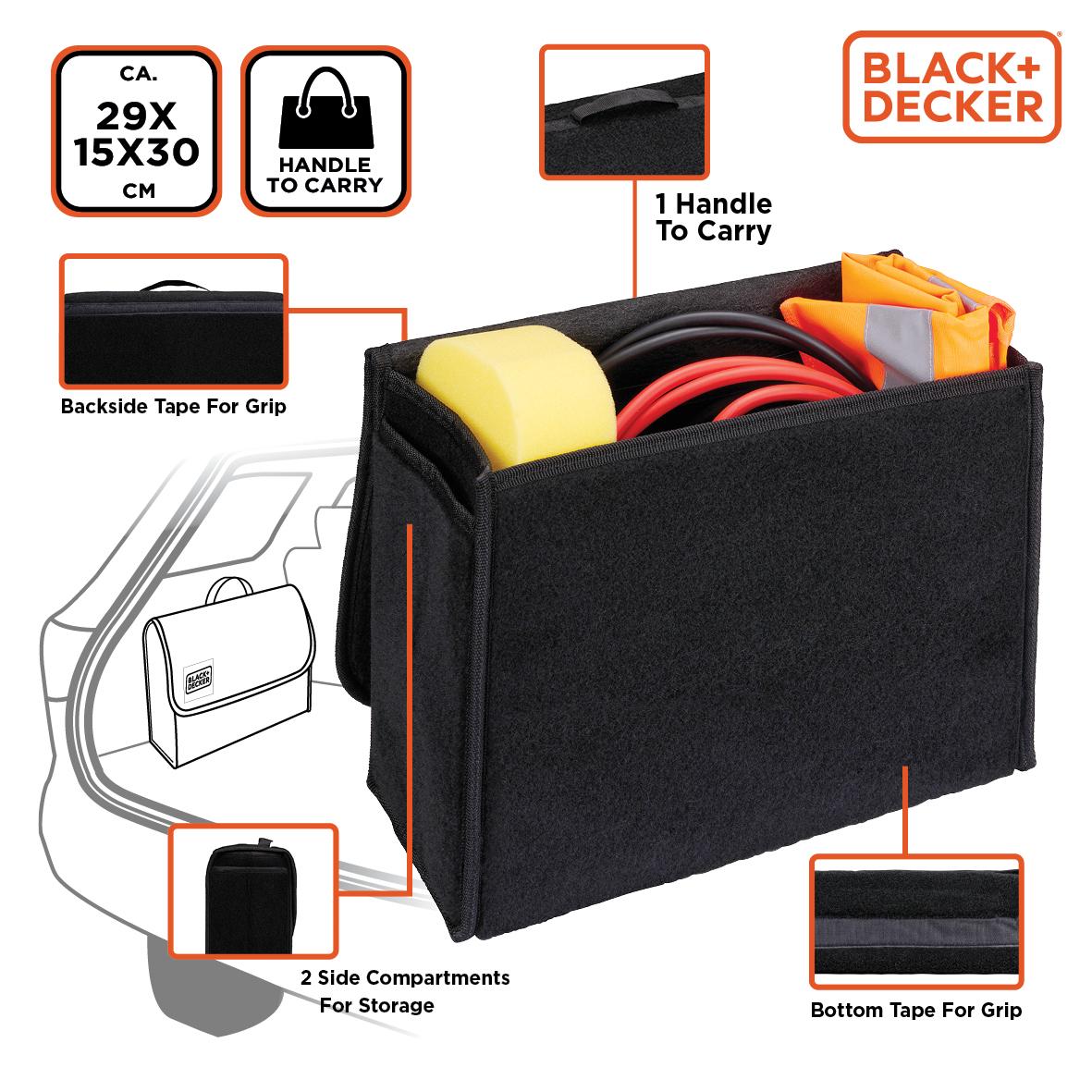 Black+Decker Kofferorganizer Auto aufbewahrungsnetze, Kofferraum Netz  organizer